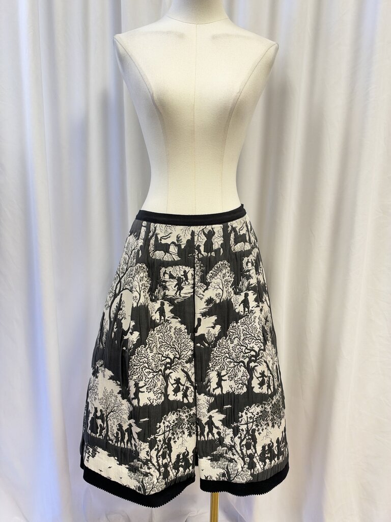 Oscar de la Renta Vintage Toile Box-Pleated Midi Skirt
