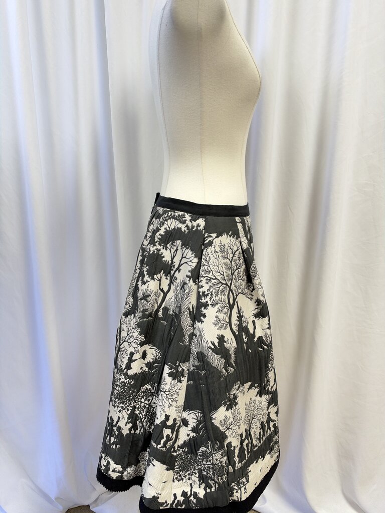 Oscar de la Renta Vintage Toile Box-Pleated Midi Skirt