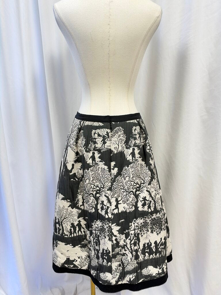 Oscar de la Renta Vintage Toile Box-Pleated Midi Skirt