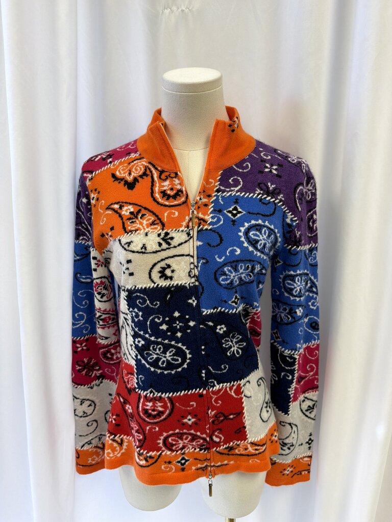 Richard Grand Cashmere Paisley Color Block Zip Sweater