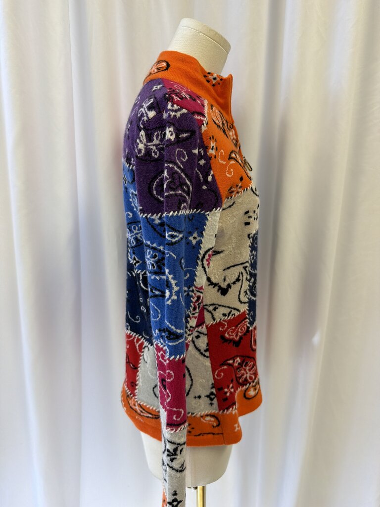 Richard Grand Cashmere Paisley Color Block Zip Sweater