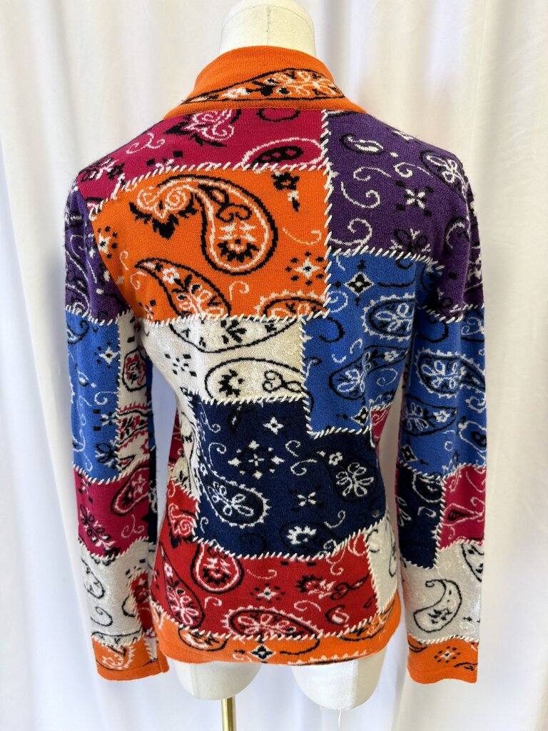 Richard Grand Cashmere Paisley Color Block Zip Sweater