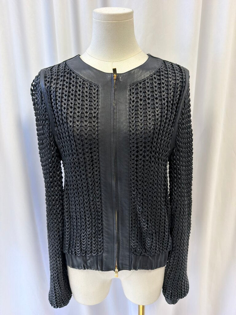 Escada Woven Leather Bomber Jackete