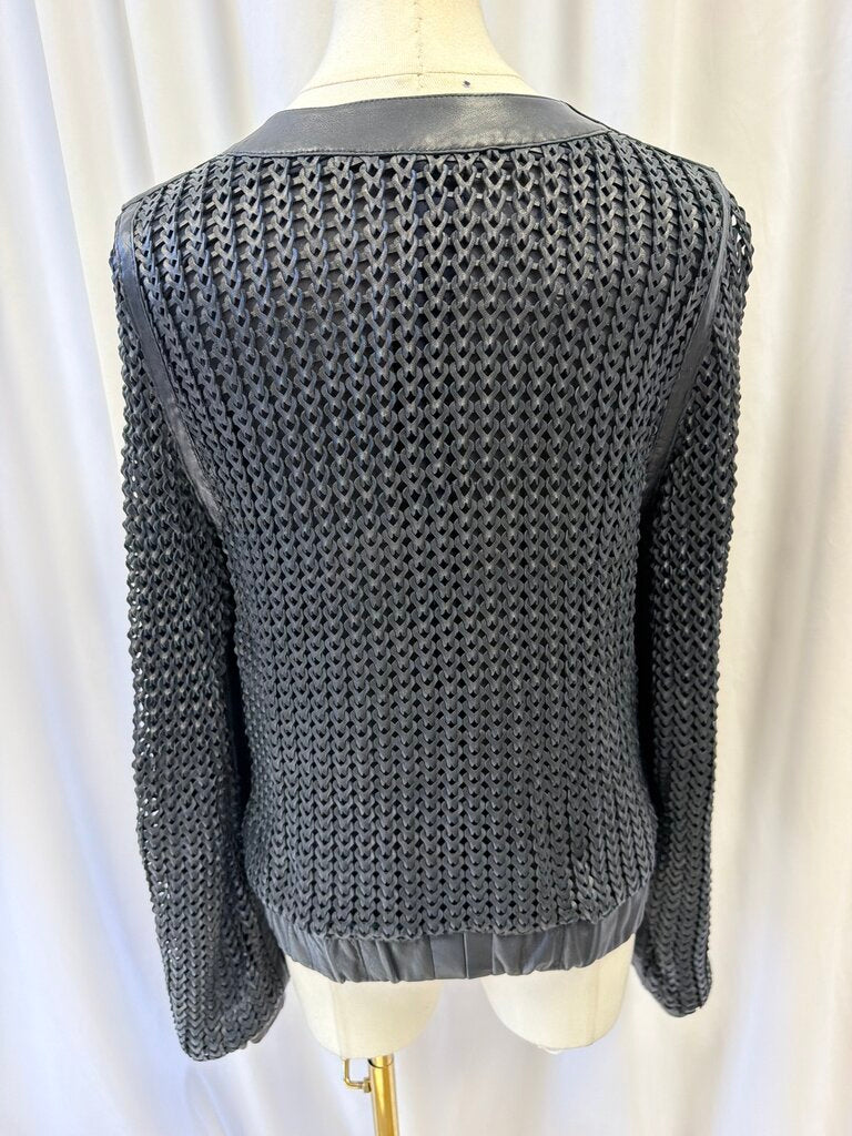 Escada Woven Leather Bomber Jackete
