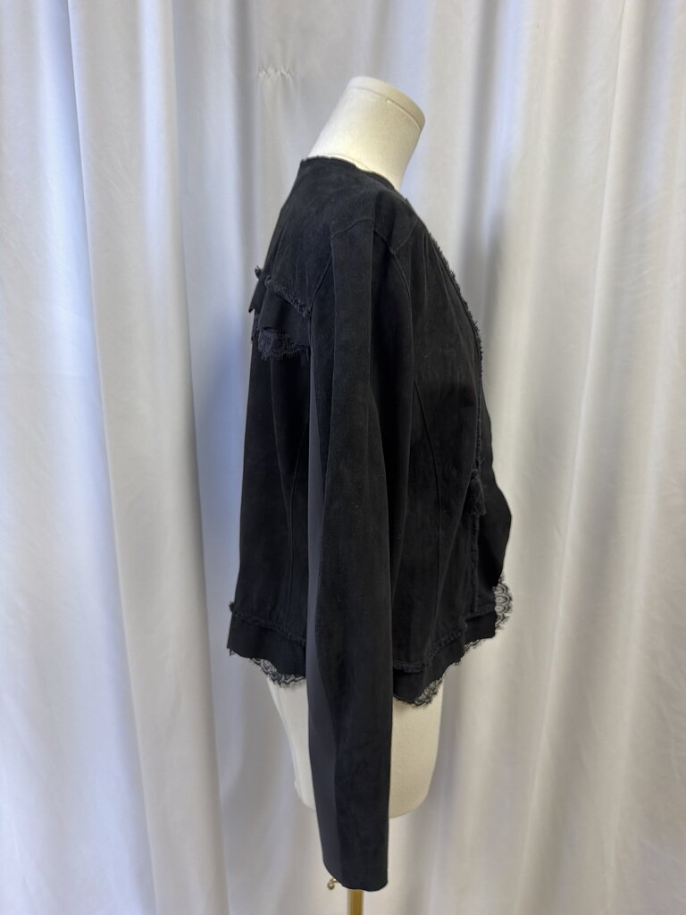 Elie Tahari Lace Trim Suede Jacket
