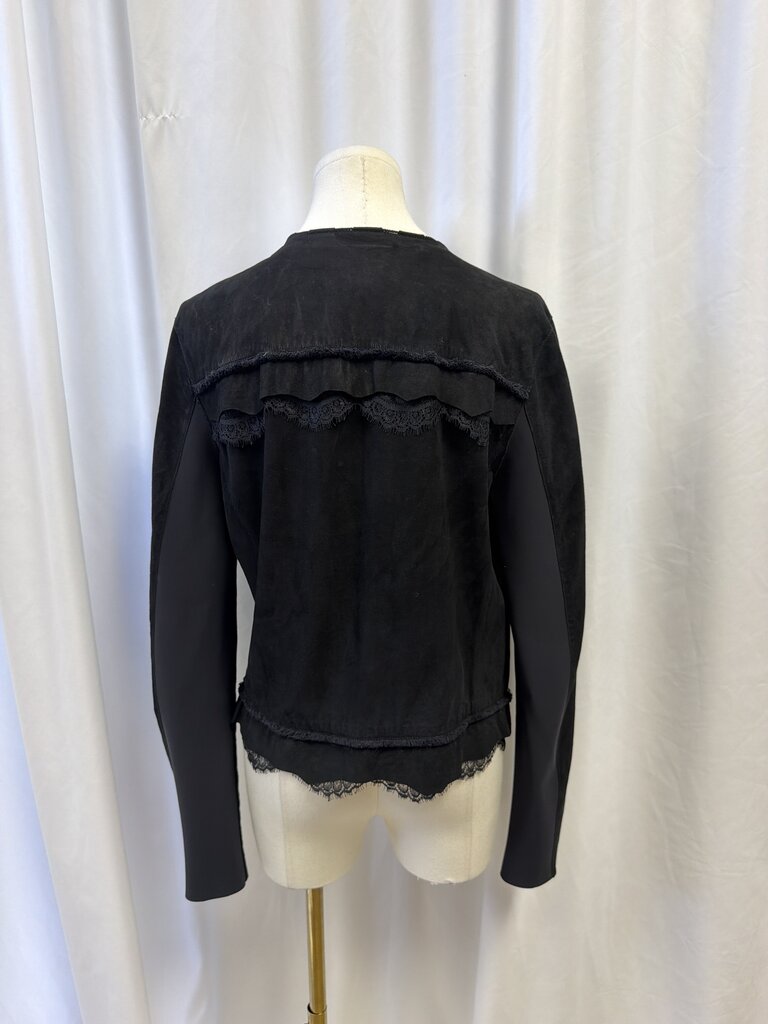 Elie Tahari Lace Trim Suede Jacket
