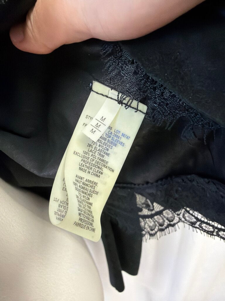 Elie Tahari Lace Trim Suede Jacket