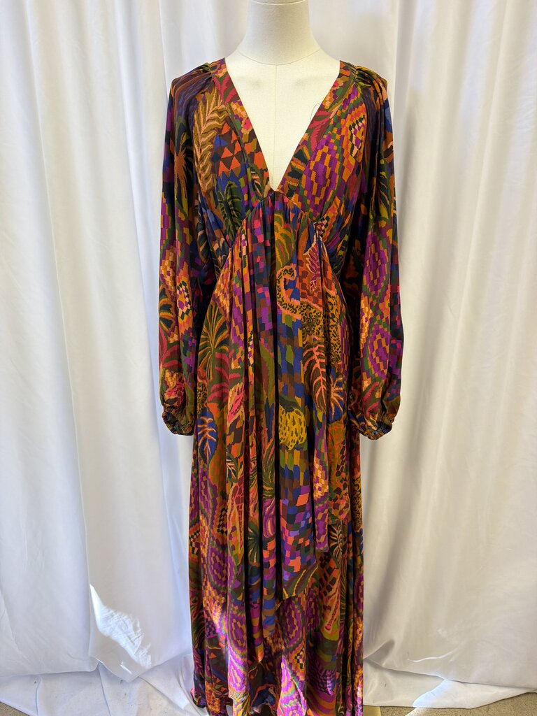 Farm Rio Printed V-Neck Long Sleeve Maxi Dress