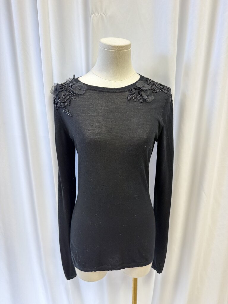 Elie Tahari Embellished Merino Wool Long Sleeve