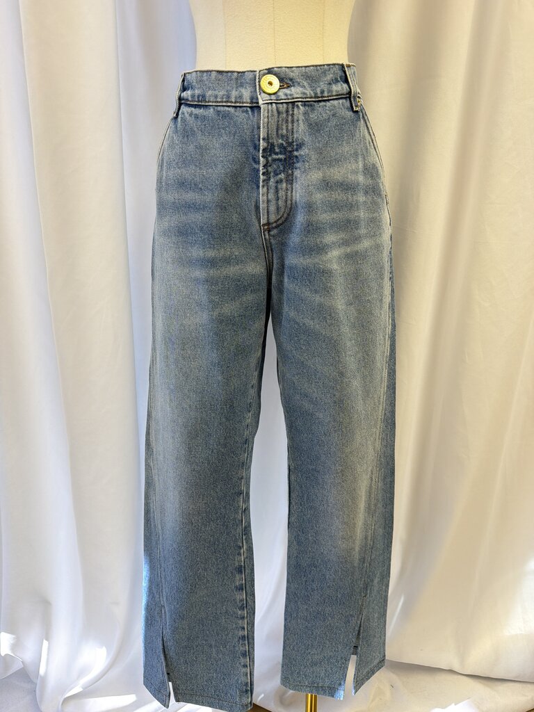 Balmain Wide Leg Slit Hem Jean
