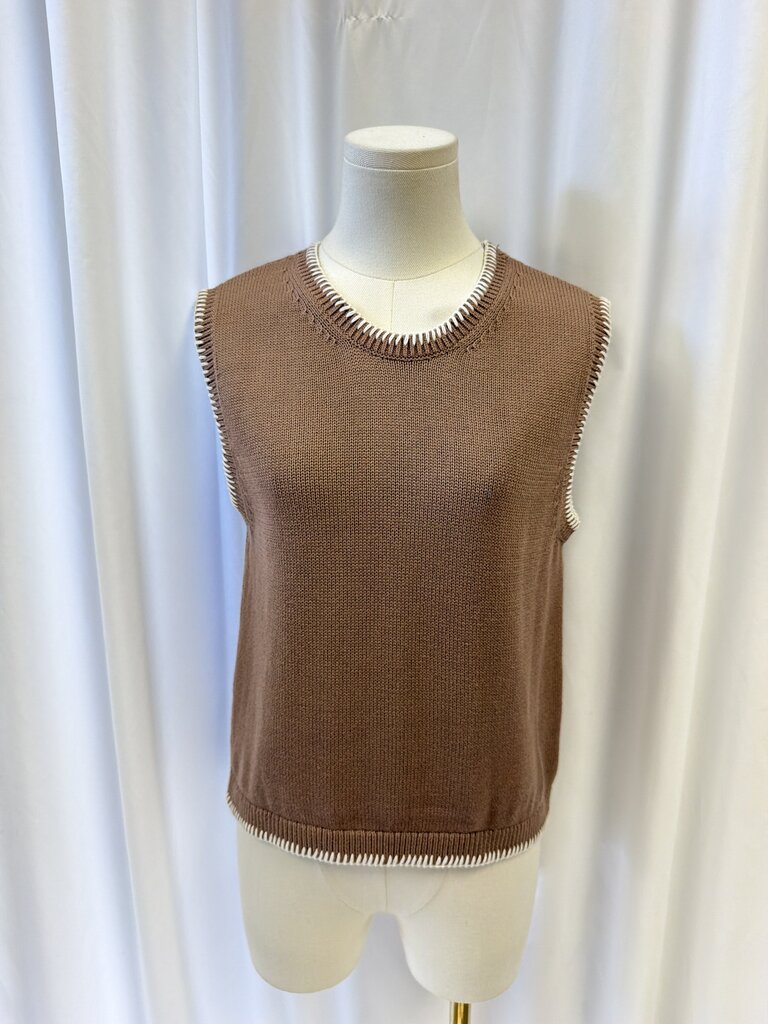 White + Warren Cotton Blanket Stitch Detail Tank