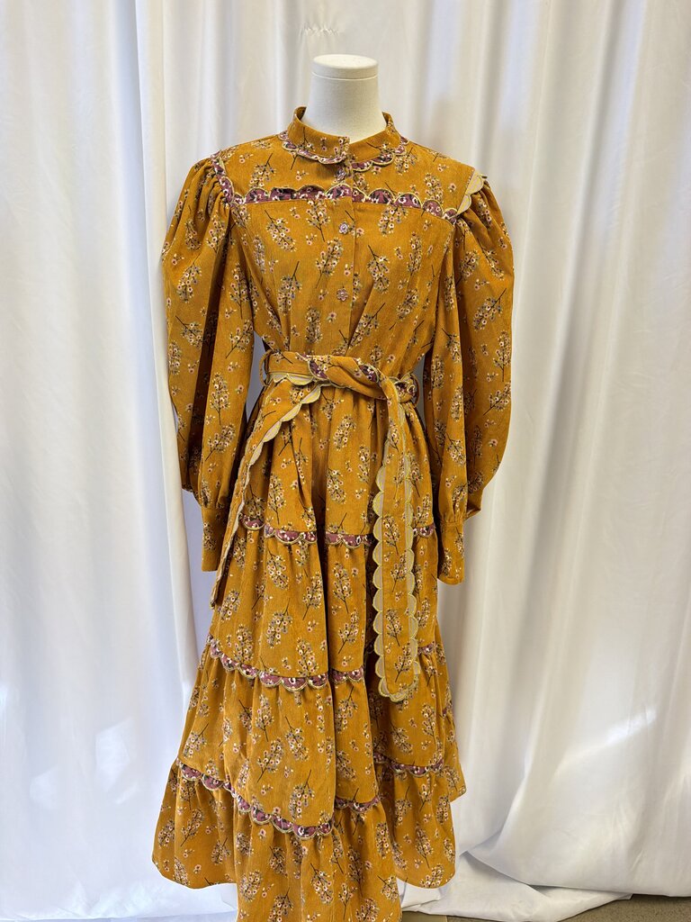 Celia B Corduroy Floral Print Maxi Dress w/ Belt