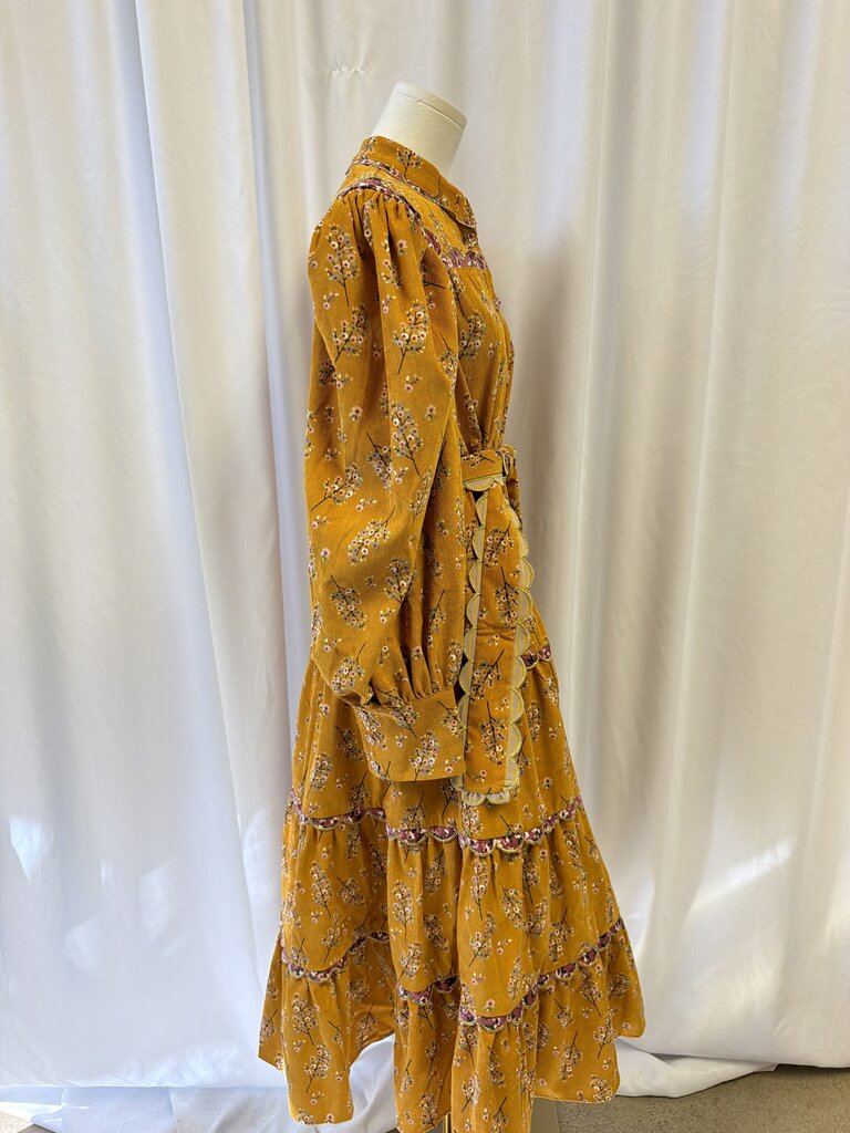 Celia B Corduroy Floral Print Maxi Dress w/ Belt