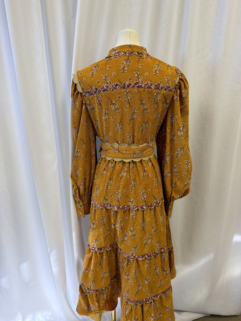 Celia B Corduroy Floral Print Maxi Dress w/ Belt