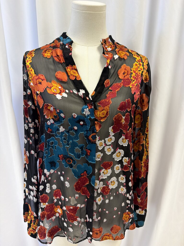 Alice + Olivia Shimmer Applique Sheer Blouse