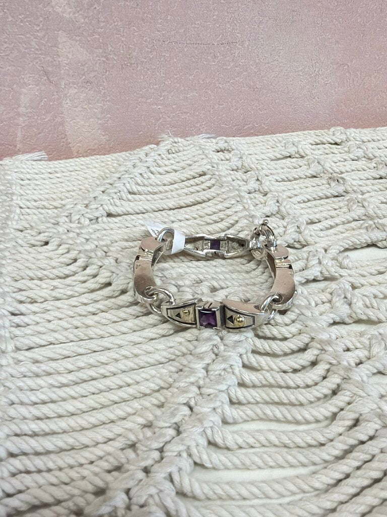 John Atencio Silver & 18k and Amethyst Link Bracelet