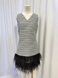 Sail To Sable Tweed Feather Trim Sleeveless Dress