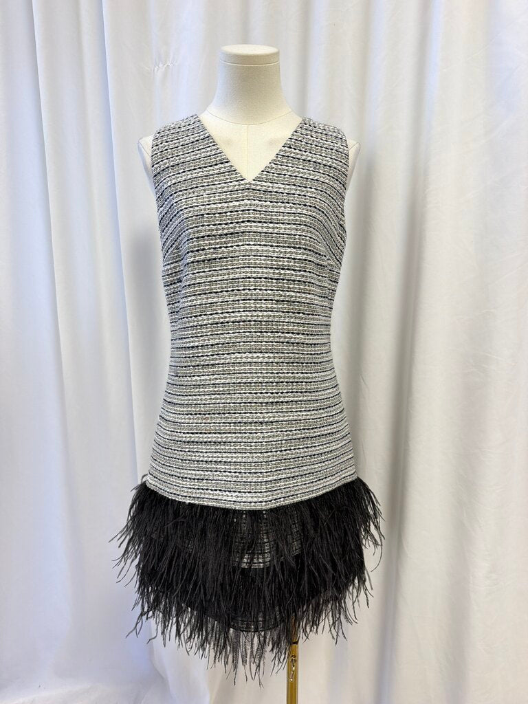 Sail To Sable Tweed Feather Trim Sleeveless Dress