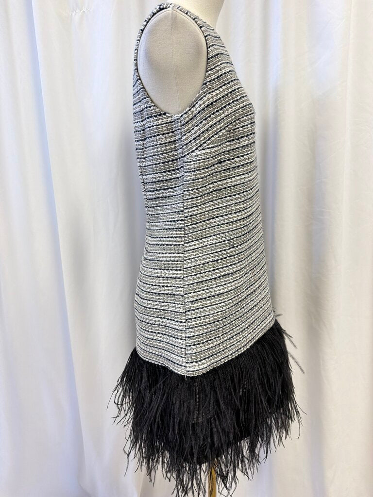 Sail To Sable Tweed Feather Trim Sleeveless Dress