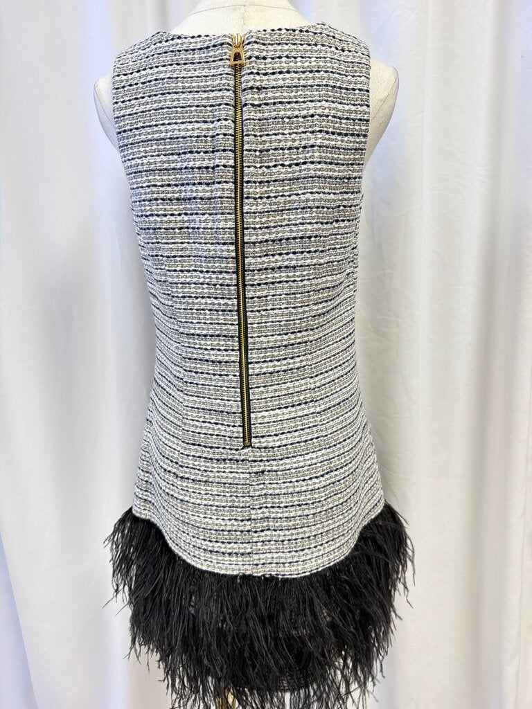 Sail To Sable Tweed Feather Trim Sleeveless Dress