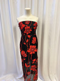 Milly Red Floral Applique Strapless Column Dress