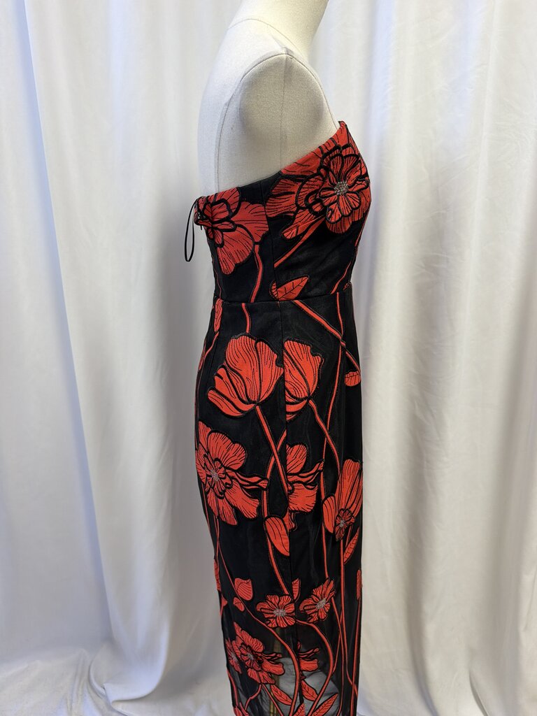 Milly Red Floral Applique Strapless Column Dress
