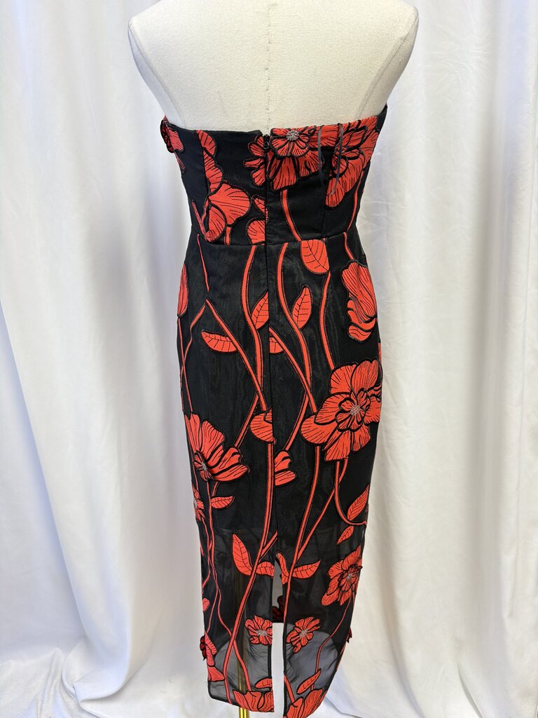 Milly Red Floral Applique Strapless Column Dress