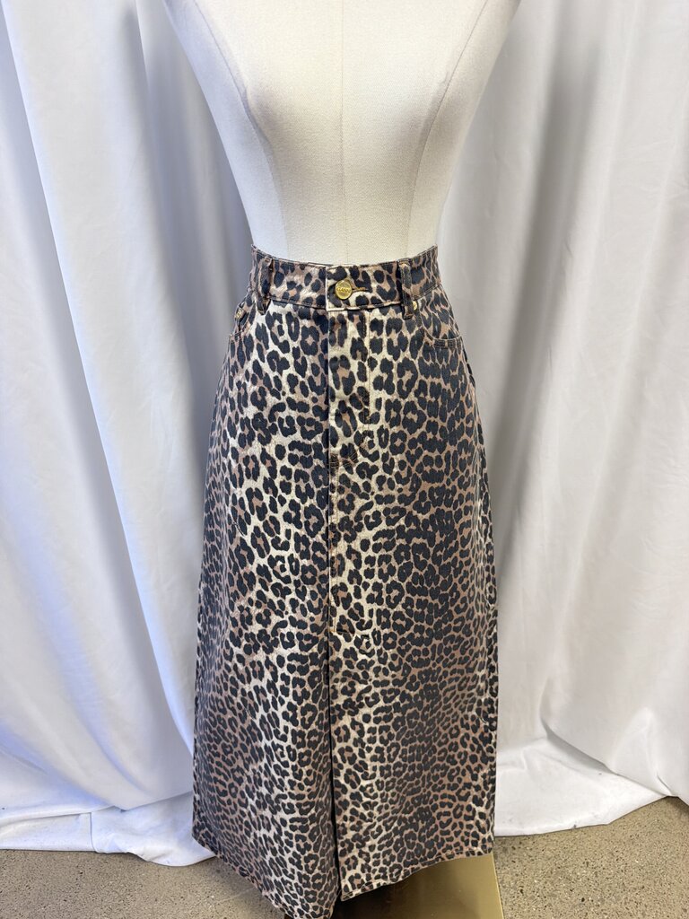 Ganni Animal Print Denim Vented Maxi Skirt