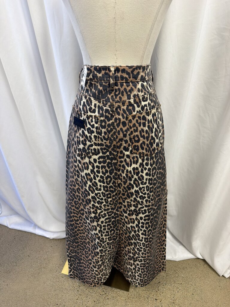 Ganni Animal Print Denim Vented Maxi Skirt