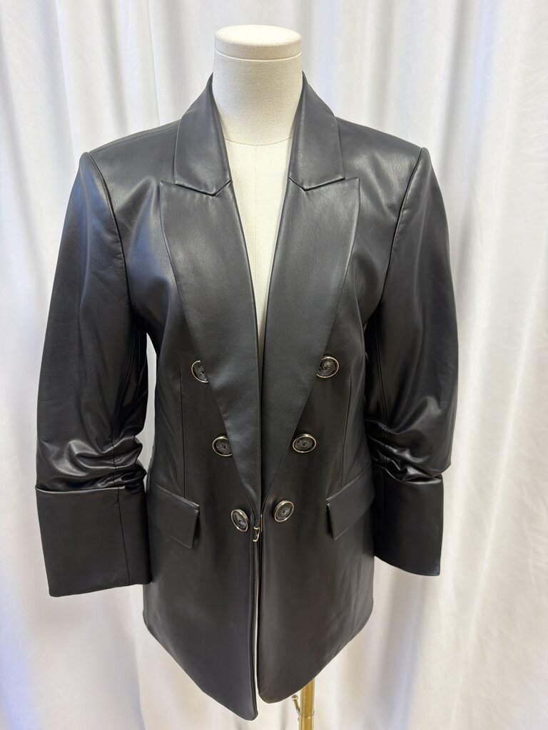 Veronica Beard Scrunch Sleeve Vegan Leather Blazer