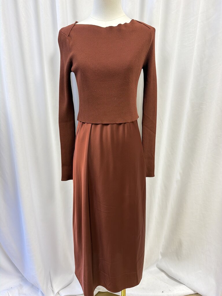 All Saints Slip Dress w/ Ribbed Long Sleeve Cropped Topper