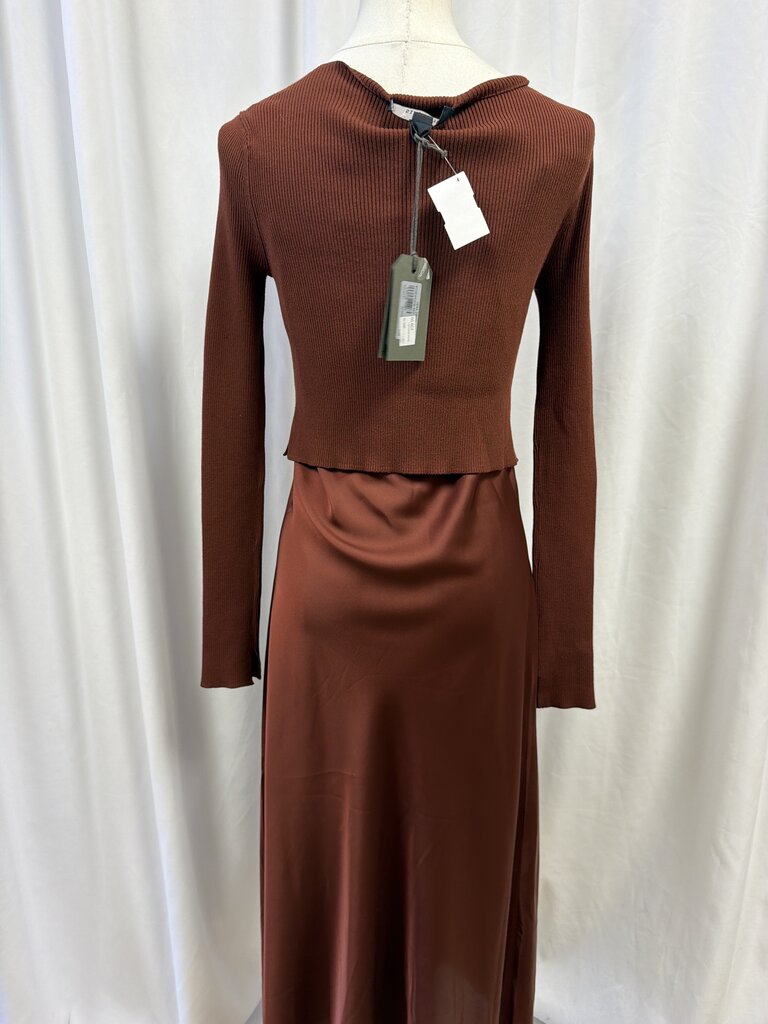 All Saints Slip Dress w/ Ribbed Long Sleeve Cropped Topper