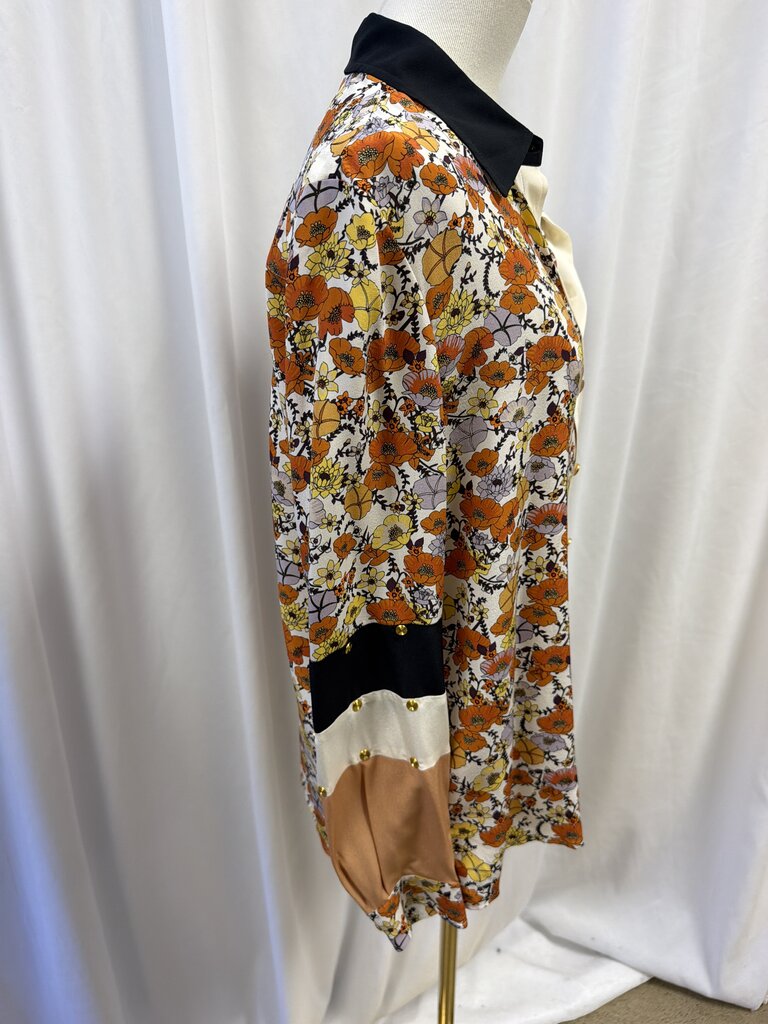 Tory Burch Studded Patchwork Blossom Silk Button Down