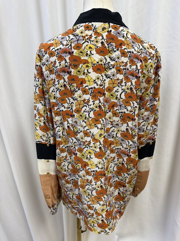Tory Burch Studded Patchwork Blossom Silk Button Down