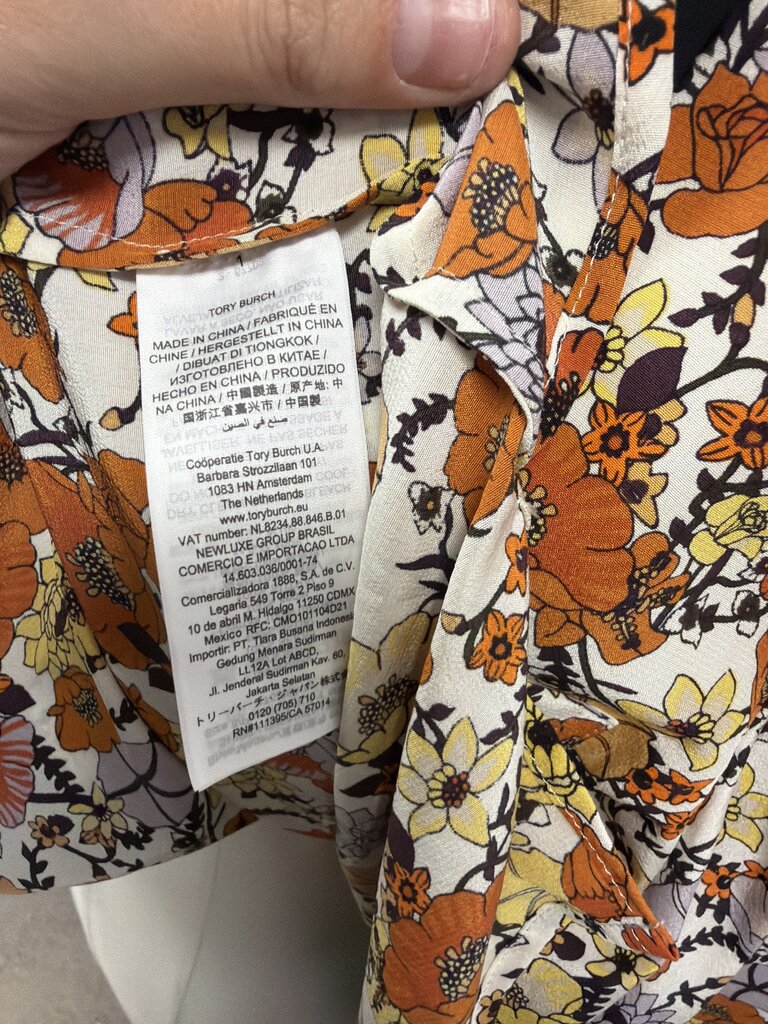 Tory Burch Studded Patchwork Blossom Silk Button Down