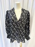 Alice + Olivia Pinstriped Floral Long Sleeve Blouse