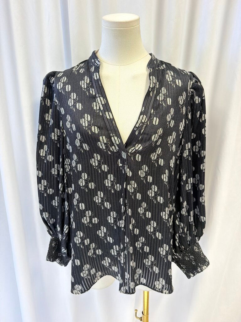 Alice + Olivia Pinstriped Floral Long Sleeve Blouse
