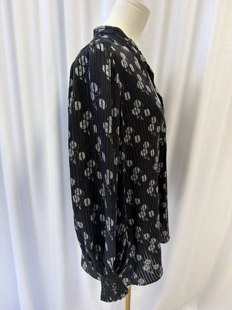 Alice + Olivia Pinstriped Floral Long Sleeve Blouse