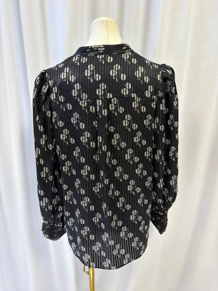 Alice + Olivia Pinstriped Floral Long Sleeve Blouse