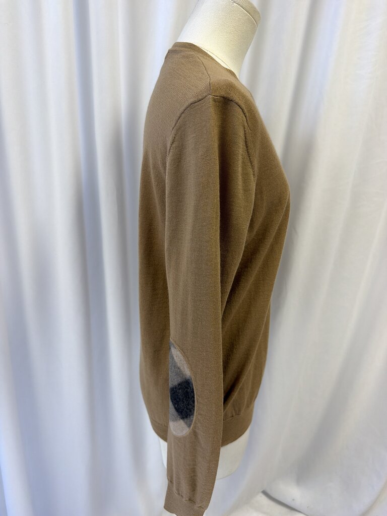 Burberry Brit Plaid Patchwork Elbow Merino Wool Sweater