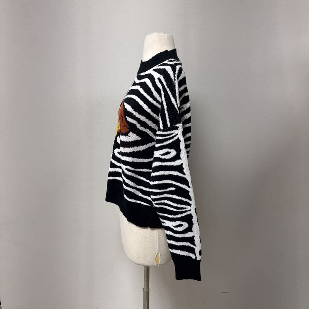 Zara Black/White Zebra Graphic Sweater NWT