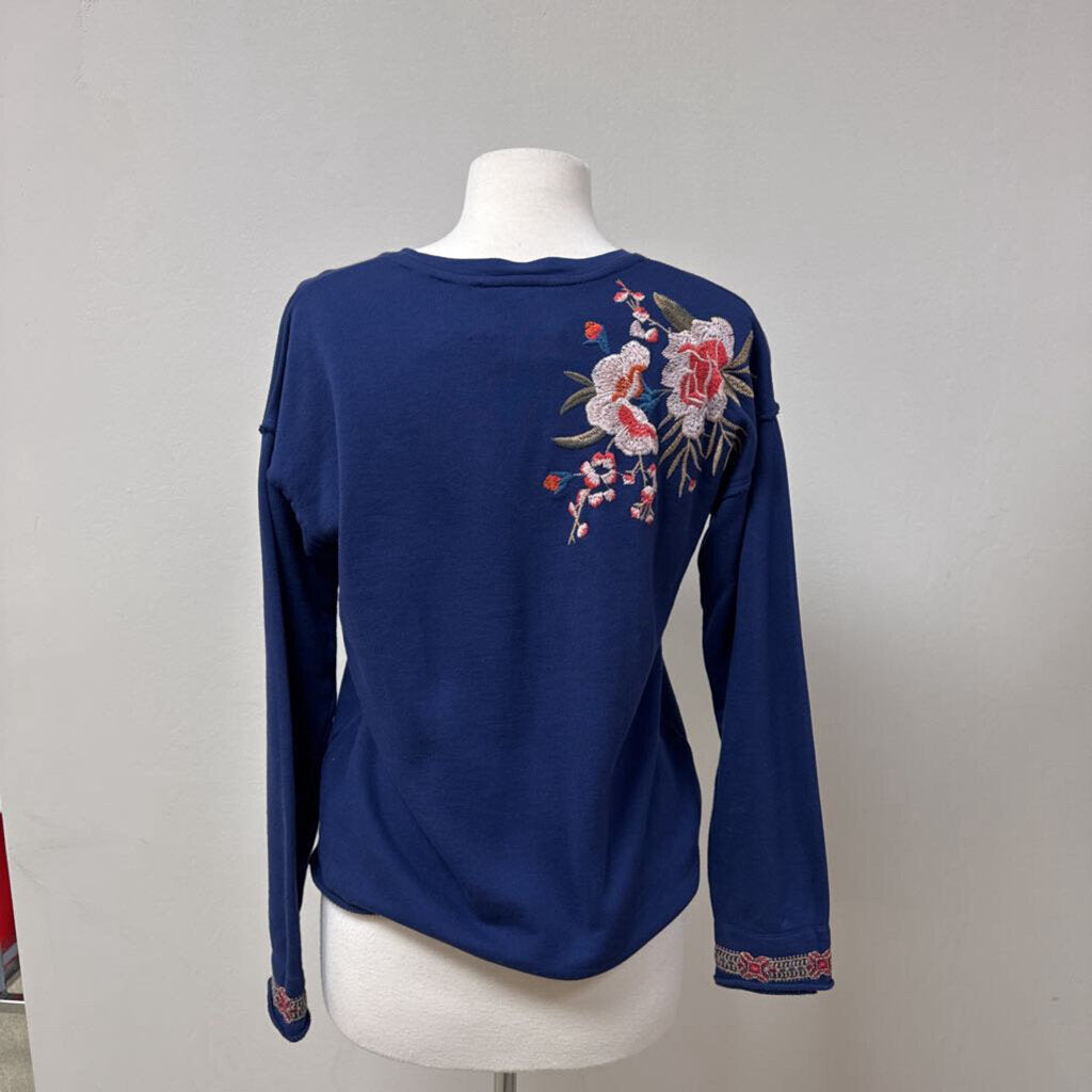 Johnny Was Blue Embroidered Sweatshirt