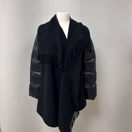 Moncler Black Mantella Fringe Puffer Sleeve Cardigan Coat