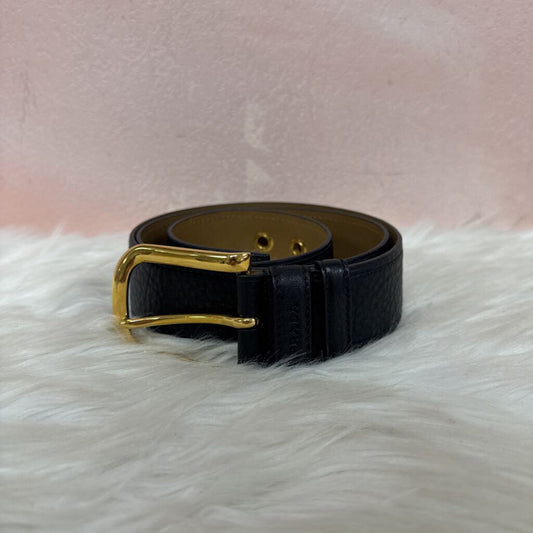 Prada Black Pebbled Leather Gold Buckle Belt