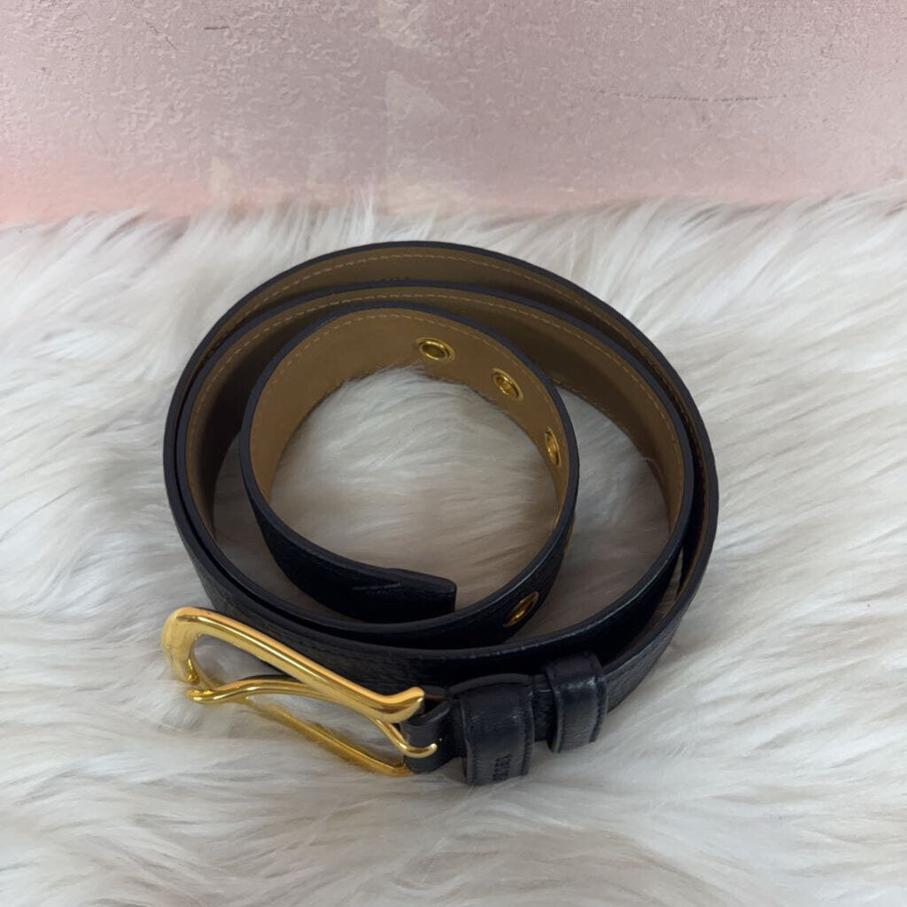 Prada Black Pebbled Leather Gold Buckle Belt