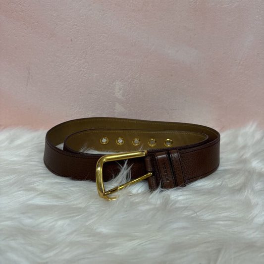 Prada Brown Pebbled Leather Gold Buckle Belt