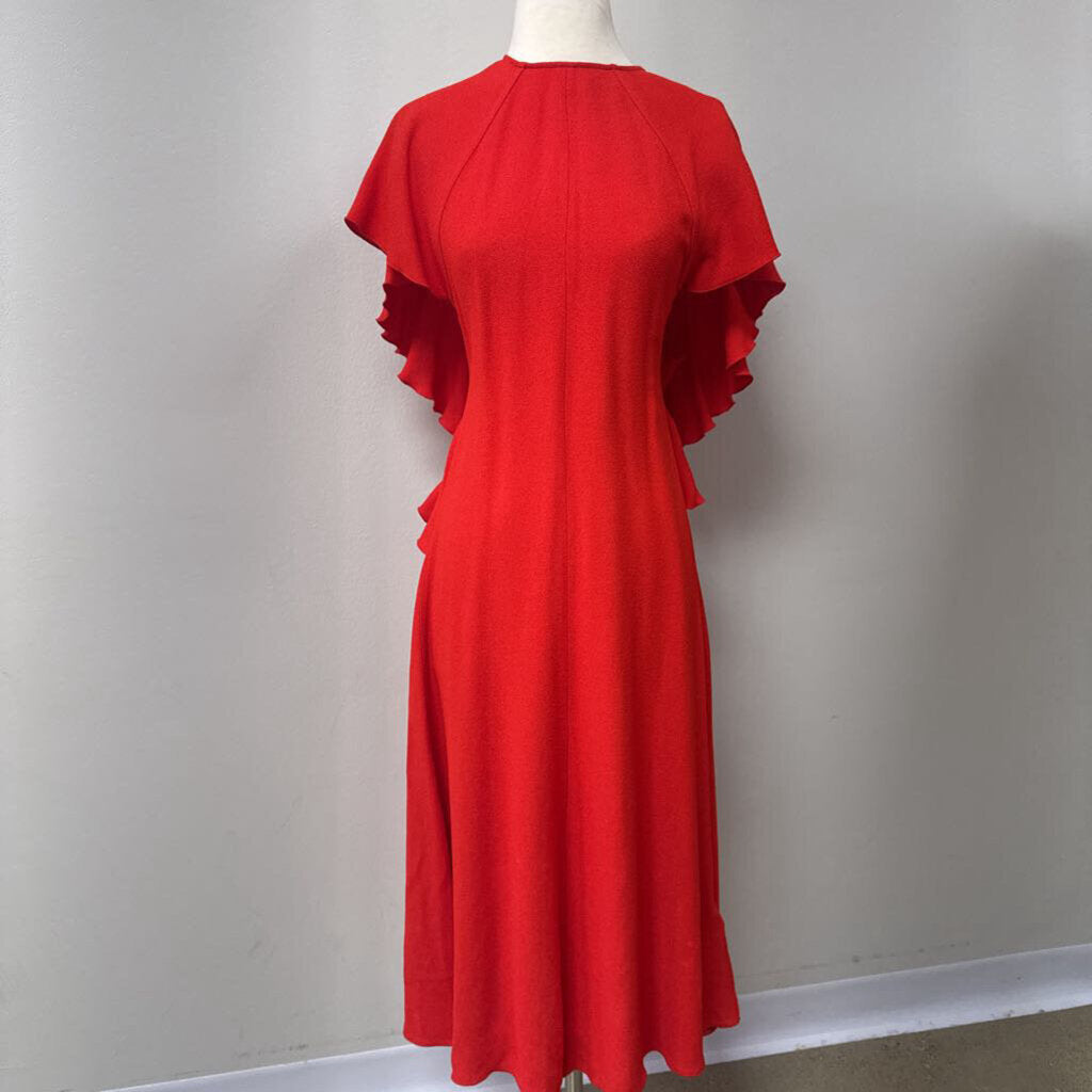 Victoria Beckham Red Flutter Sleeve Midi Dress