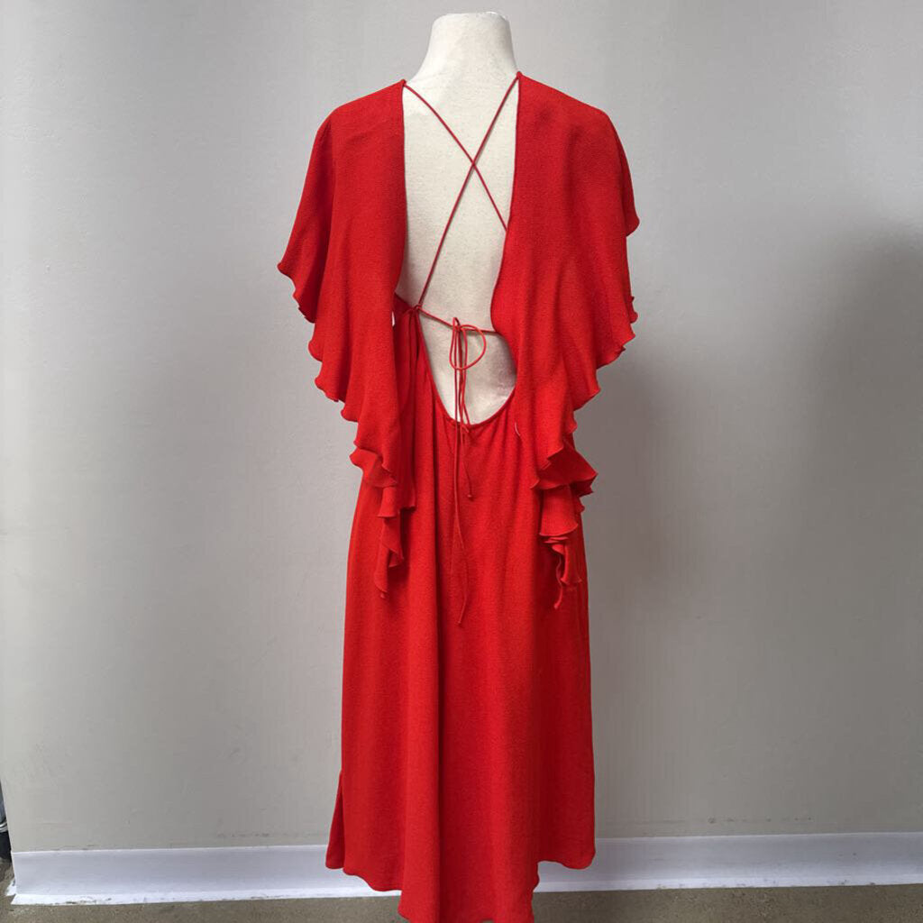 Victoria Beckham Red Flutter Sleeve Midi Dress