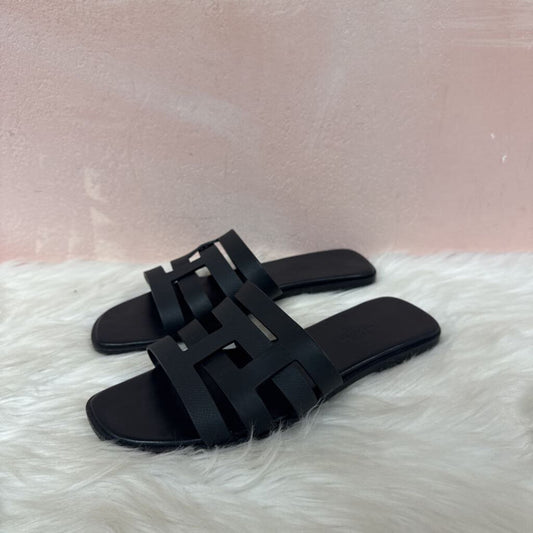 Hermes Black Leather Amore Sandal