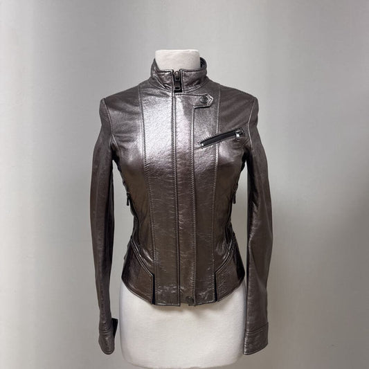 D&G Pewter Leather Moto Jacket